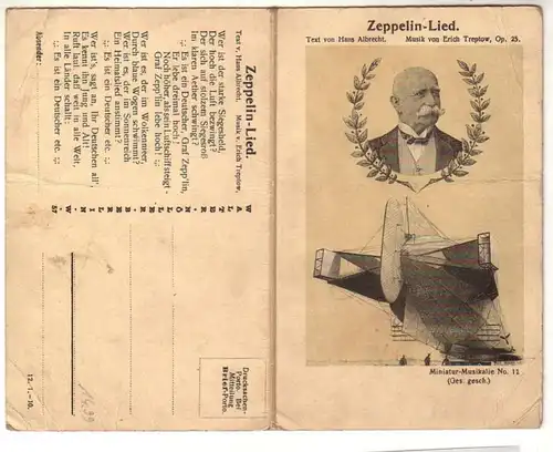54518 Doppel Klapp Ak Zeppelin Lied um 1920