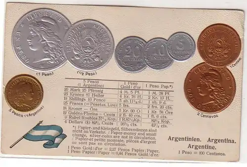 53564 Präge Ak Argentinien mit Abbildungen von Münzen um 1900