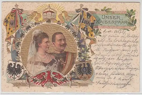 50899 Präge Ak Lithographie "Unser Kaiserpaar" 1902