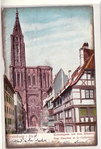 50798 Ak Strassburgim Elsass Krämergasse mit dem Münster 1904