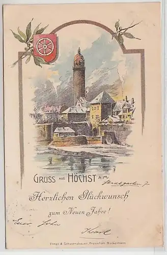 50606 Neujahrs Ak Lithographie Gruß aus Höchst am Main 1903