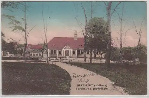 48607 Ak Hettstedt (Südharz) Turnhalle und Jugendheim 1917