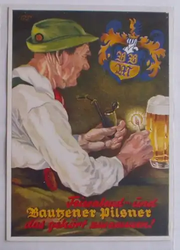 46086 Reklame Ak Bautzner Pilsner um 1935