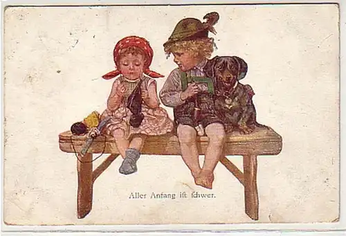 36589 Humor Ak Kinder "Aller Anfang ist schwer" 1916