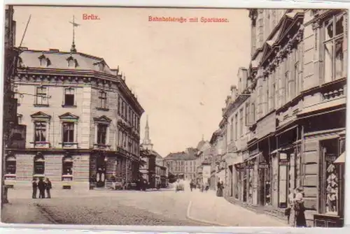 34105 Ak Brüx Bahnhofstraße mit Sparkasse 1938