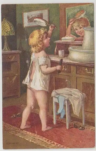 21741 Ak Kind mit Bürste vor Spiegel 1921