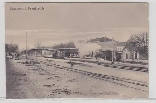 20232 Feldpost Ak Bazancourt Frankreich Bahnhof mit Dampflokomotive 1916