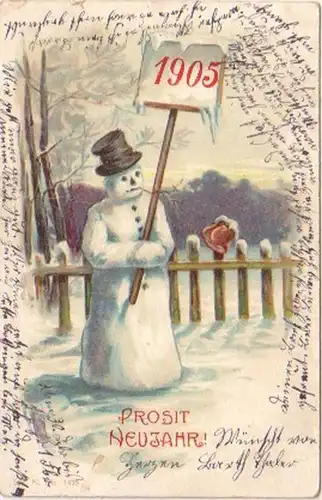 18335 Prosit Neujahr! Ak mit Schneemann 1905