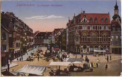 11249 Ak Saarbrücken St. Johanner Marktplatz 1918