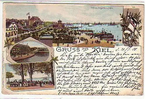 09800 Ak Lithographie Gruss aus Kiel Hafen usw. 1901