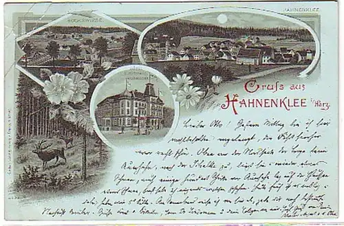 08800 Carte de la lune Salutation en trèfle de coq 1899