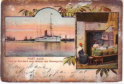 07128 Ak Port Said Ägypten Hafen mit Schiffen 1904