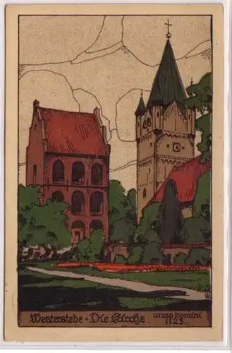 06432 Pierre dessin Ak Westerstede l'église 1929