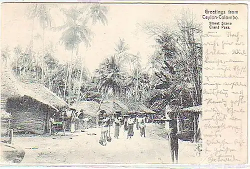 05070 Ak Greetings from Ceylon Colombo Street Scene1905