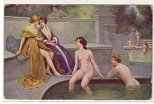 02916 Ak Erotic S. Sander "Dans la salle de bains" vers 1920