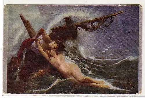 02913 Ak Erotic Wertheimer "Le baiser de la vague" 1917
