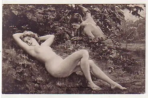 02895 Ak érotique nu dans l'herbe "surprise" vers 1910