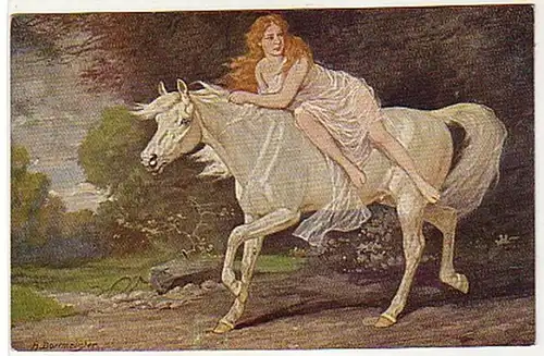02873 Ak érotique fille sur cheval "Amazone" vers 1910