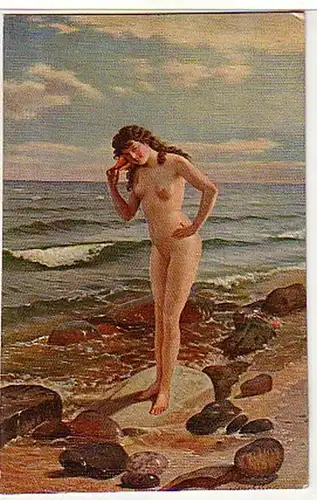 02865 Ak érotique Nu à la mer avec coquillage vers 1910