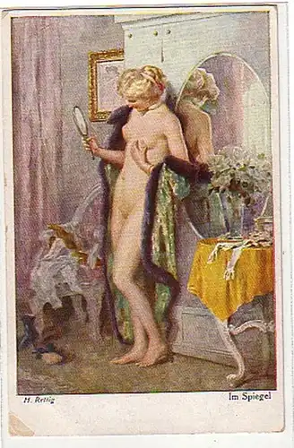 02853 Ak Erotic H. Rettig Acte "Dans le miroir" vers 1920