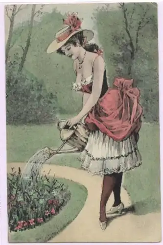 02723 Ak érotique humour dame à la coulée vers 1920