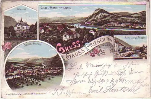 02427 Ak Lithographie Gruß aus Groß Priesen a. Elbe 1901