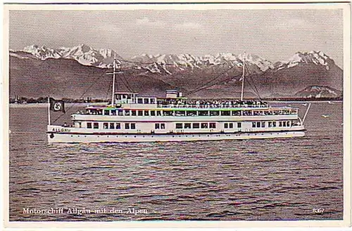 00416 Ak Motorbateau Allgäu avec les Alpes 1938