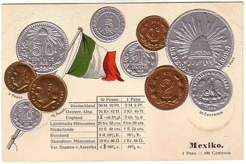 00275 geprägte Ak mit Münzen von Mexiko um 1900