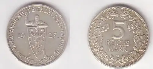 5 Mark Argent Pièce Million célébration de la Rhénanie 1925 E (BN9892)