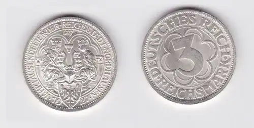 3 Mark argent pièce Millénaire Fête du millénaire Nordhausen 1927 (132573)