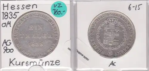 1 Taler Silber Münze Hessen-Kassel 1835 (121138)