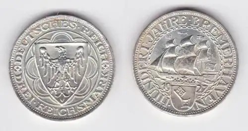 3 Mark pièces d'argent cent ans Bremerhaven 1927 A (152709)