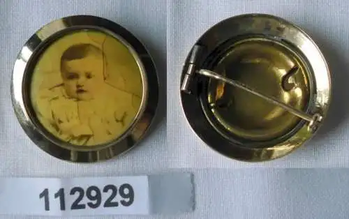 wunderbare Brosche 585er Gold mit Babybild um 1920 (112929)