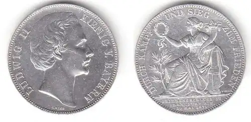 1 pièce d'argent gagnante Bayern Ludwig II 1871 vz