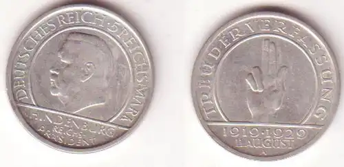 5 Mark Silber Münze Weimarer Republik Verfassung 1929 A (MU0682)