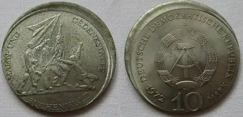 DDR Gedenk Münze 10 Mark Buchenwald 1972 FEHLPRÄGUNG 10% dezentral (100278)