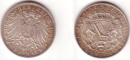 2 Mark Argent Pièce Ville libre de Brême 1904 vz (MU1465)