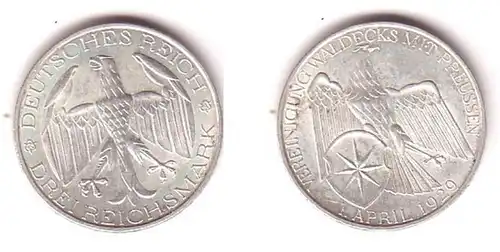 Pièces d'argent 3 Mark Association Waldeck avec Prusse1929