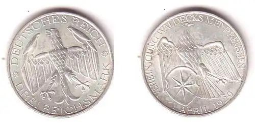 Silbermünze 3 Mark Vereinigung Waldeck mit Preussen1929