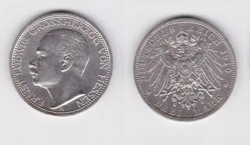 3 Mark argent pièce Ernst Ludwig Grand-duc de Hesse 1910 (135545)