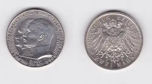 2 Mark pièce d'argent en Hesse 1904 400 anniversaire Philipp Jäger 74 pt (135537)