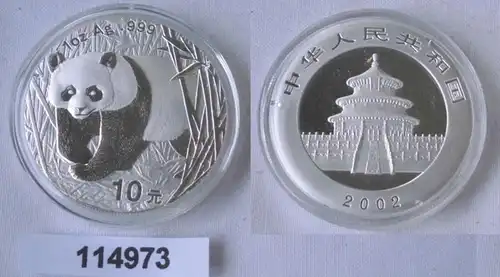 10 pièce d'argent Yuan Chine Panda 2002 1 once d ' argent fin (114973)