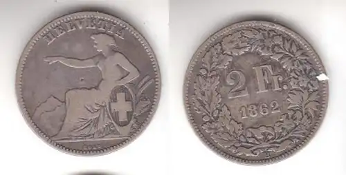 2 francs argent pièce Suisse 1862 B (114081)