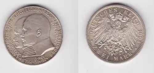 2 Mark pièce d'argent en Hesse 1904 400 anniversaire Philipp Jäger 74 pt. (139050)