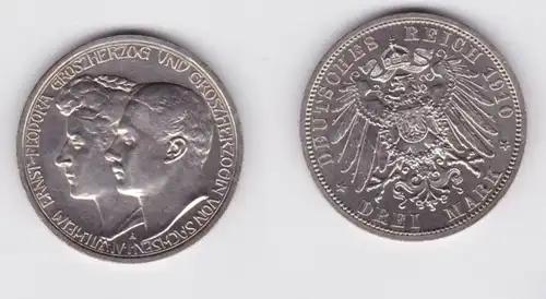 3 Mark Silber Münze Sachsen Weimar Eisenach 1910 Stgl. (135213)