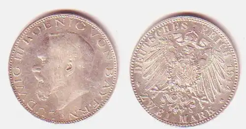 2 Mark Silber Münze Bayern König Ludwig III 1914 (MU0272)