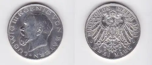 2 Mark Silber Münze Bayern König Ludwig III 1914 (131011)