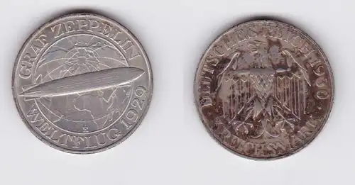 Argent pièce 3 Mark Graf Zeppelin Vol mondial 1929 E (124535)