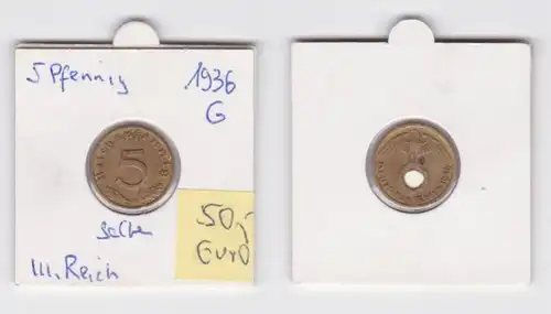 5 Pfennig Messing Münze 3.Reich 1936 G Jäger 363 (103543)