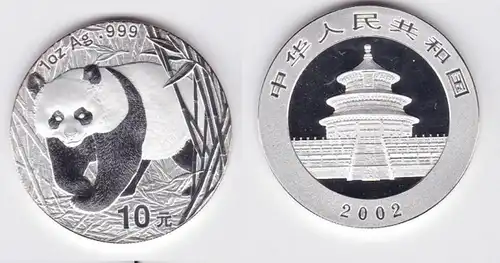 10 Yuan Silber Münze China 2002 Panda 1 Unze Silber (119544)